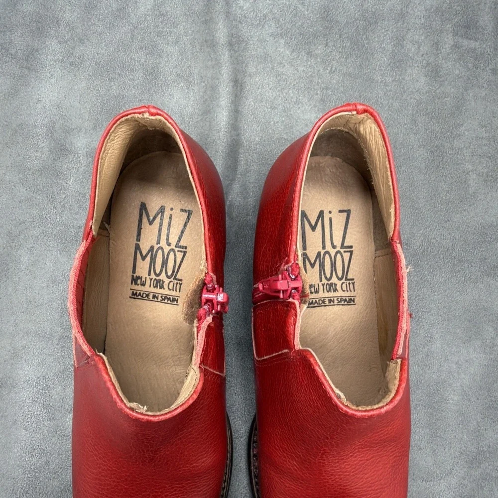 Miz Mooz Leather Heeled Ankle Daveena Boot Red Size 36